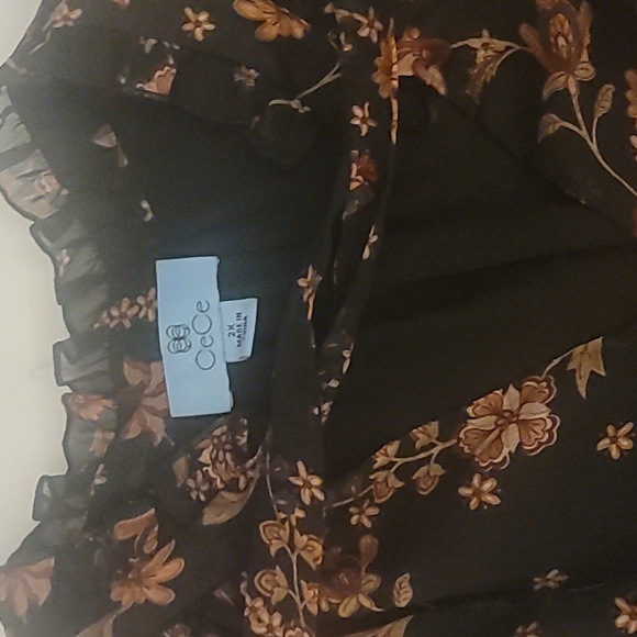 CeCe Women's Black Blouse with Pink Floral-Print Neck-Tie Sleeveless - Picture 4 of 4